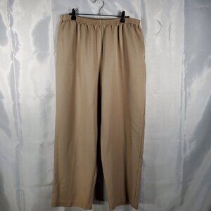 Nikki Beige Elastic Waist Flat Front Straight Leg Dress Pants w Pockets Wm Sz 16
